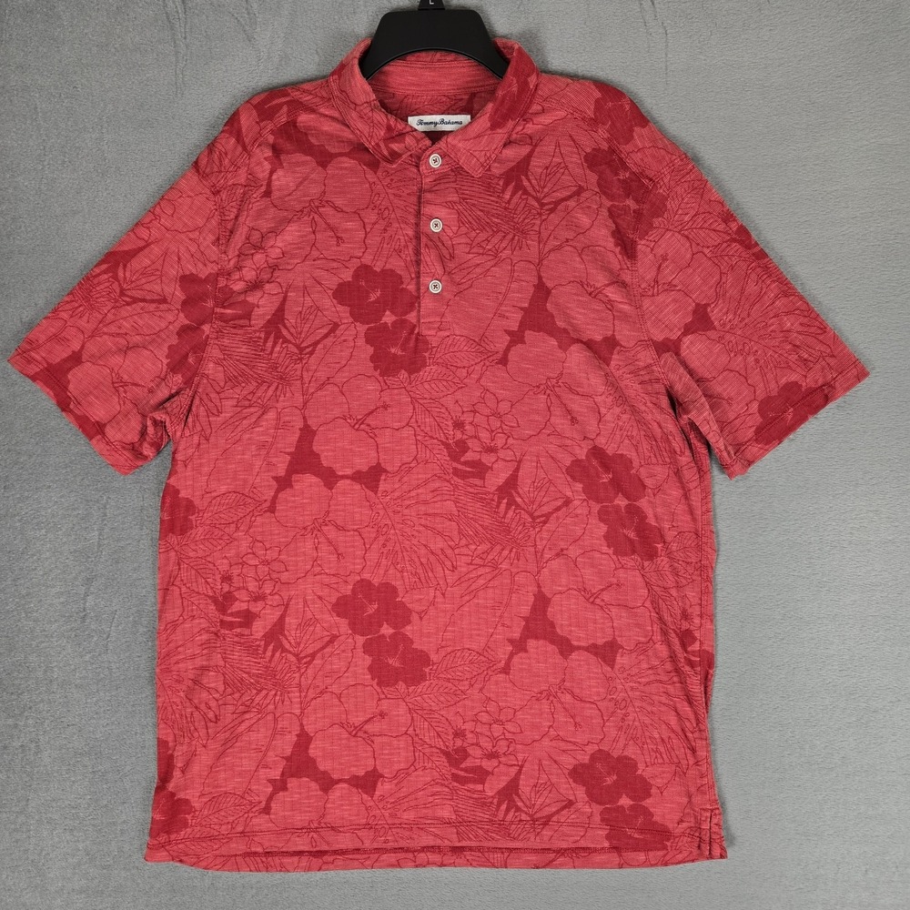 Tommy Bahama Shirt Mens XL Miramar Blooms Floral Chilli Pepper Polo Red Stretch